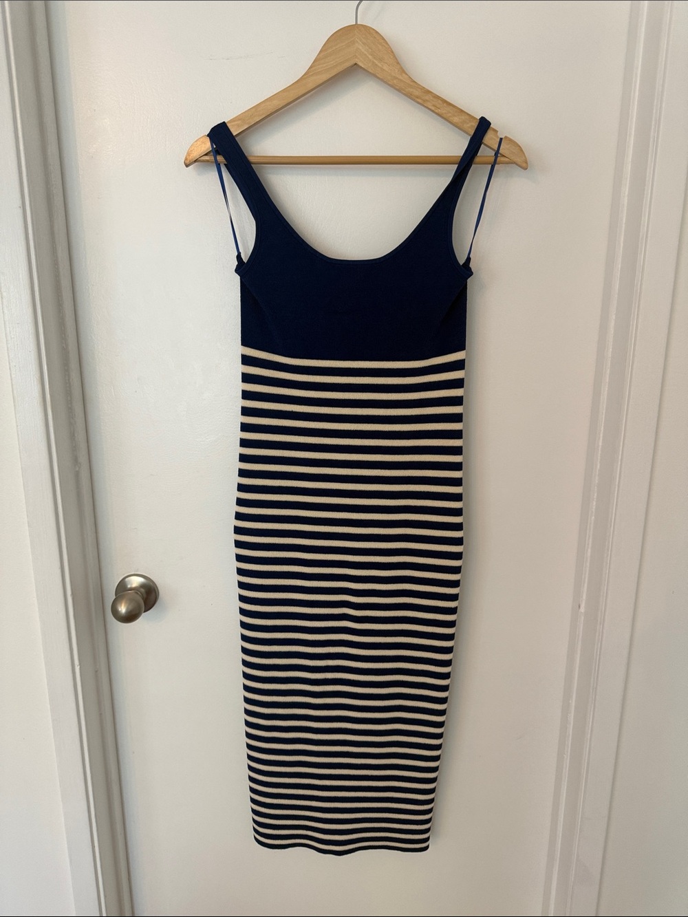 J. Crew Navy & Cream Striped Knit Midi Dress